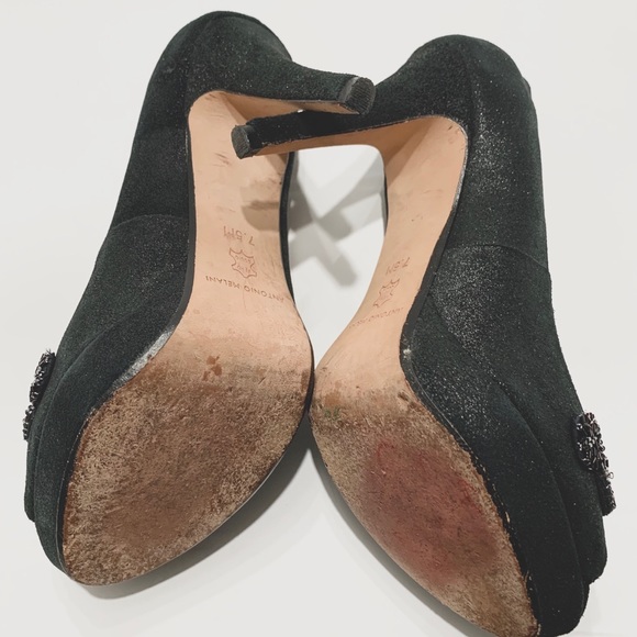 ANTONIO MELANI BLACK METALLIC PEEP TOE PUMPS - Picture 12 of 16